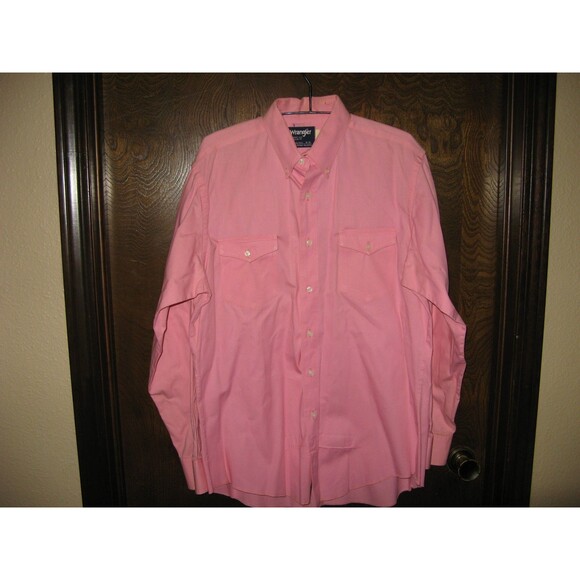 VINTAGE Wrangler Pink Cowboy Cut X-Long Tails Western Shirt 16 X 35 Made in USA - Picture 1 of 4